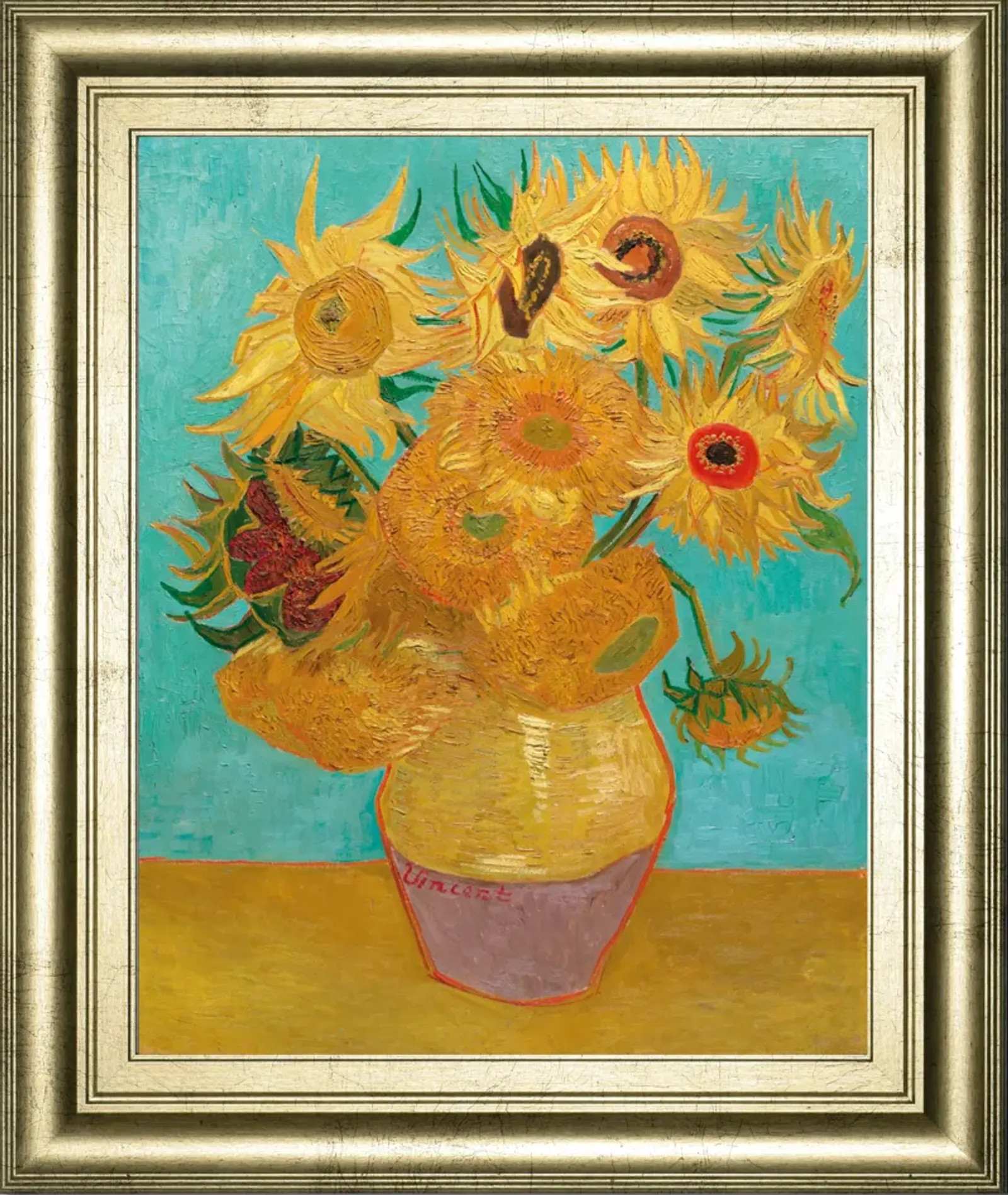 Still Life Vase With Twelve Sunflowers, January 1889 By Vincent Van Gogh - Framed Print Wall Art - Gold