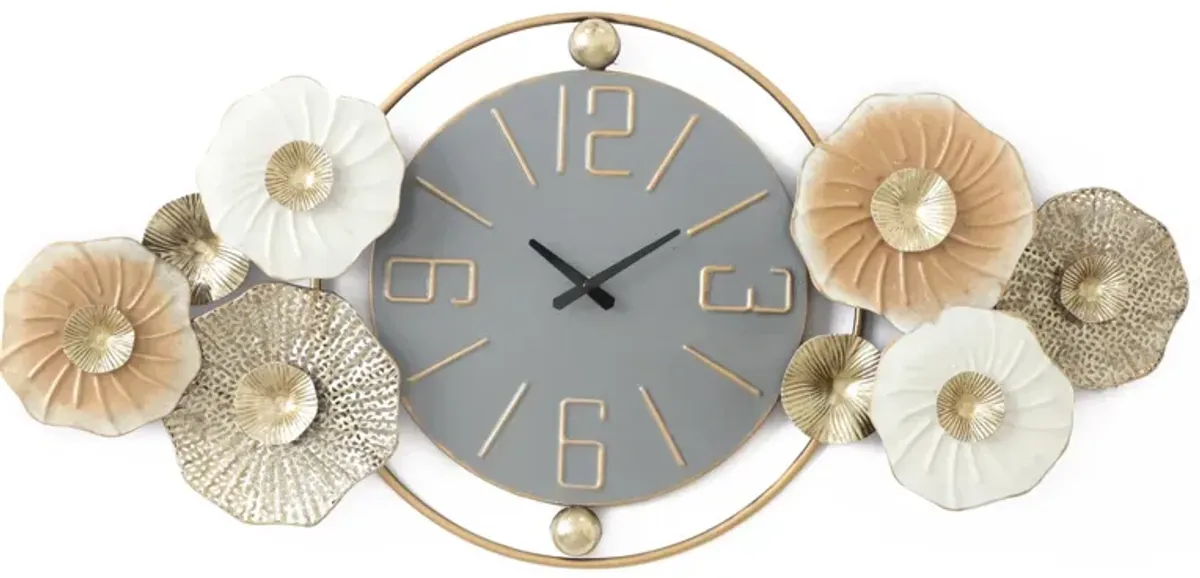 31x15 Metal Wall Clock - Pearl Silver