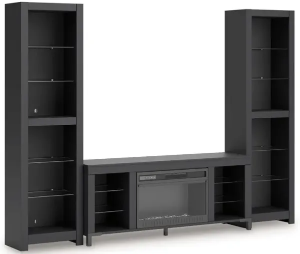 Cayberry - 3-Piece Entertainment Center With Electric Fireplace - Black