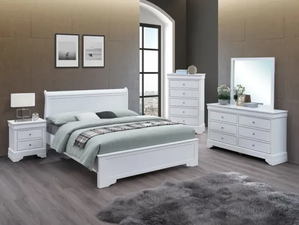 6-Piece White Bedroom Set with Dresser, Mirror, and Nightstand