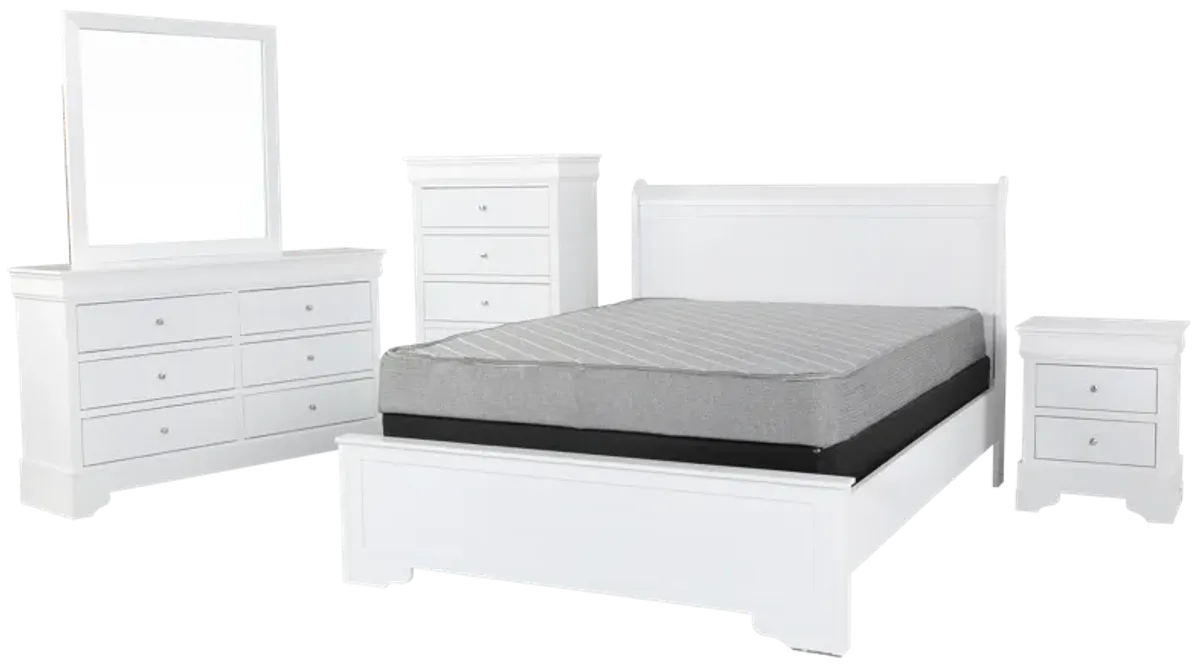 6-Piece White Bedroom Set with Dresser, Mirror, and Nightstand