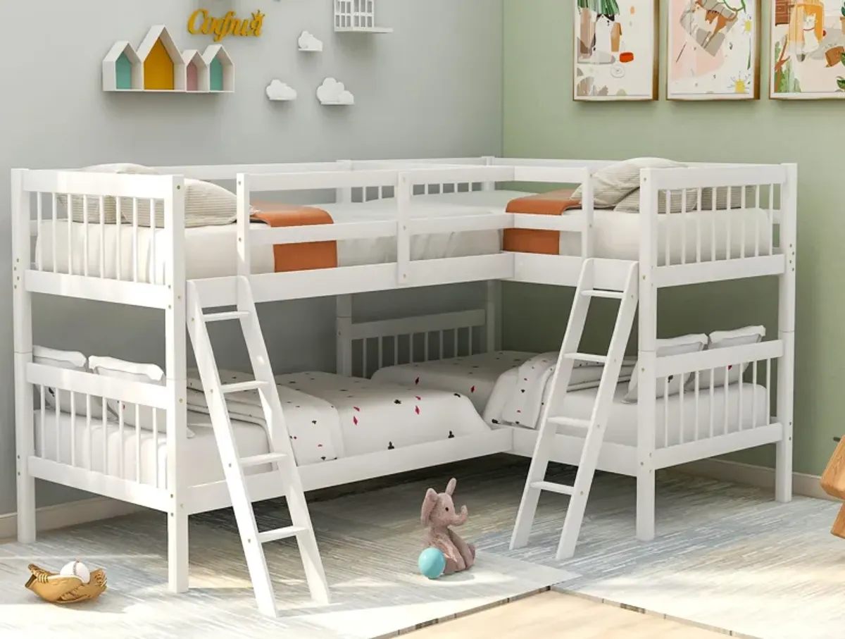 Twin L-Shaped Bunk Bed With Ladder - White