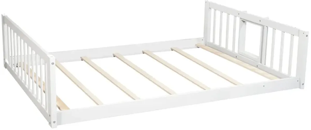 Full Over Full Over Full Triple Bed With Built-In Ladder And Slide, Triple Bunk Bed With Guardrails - White