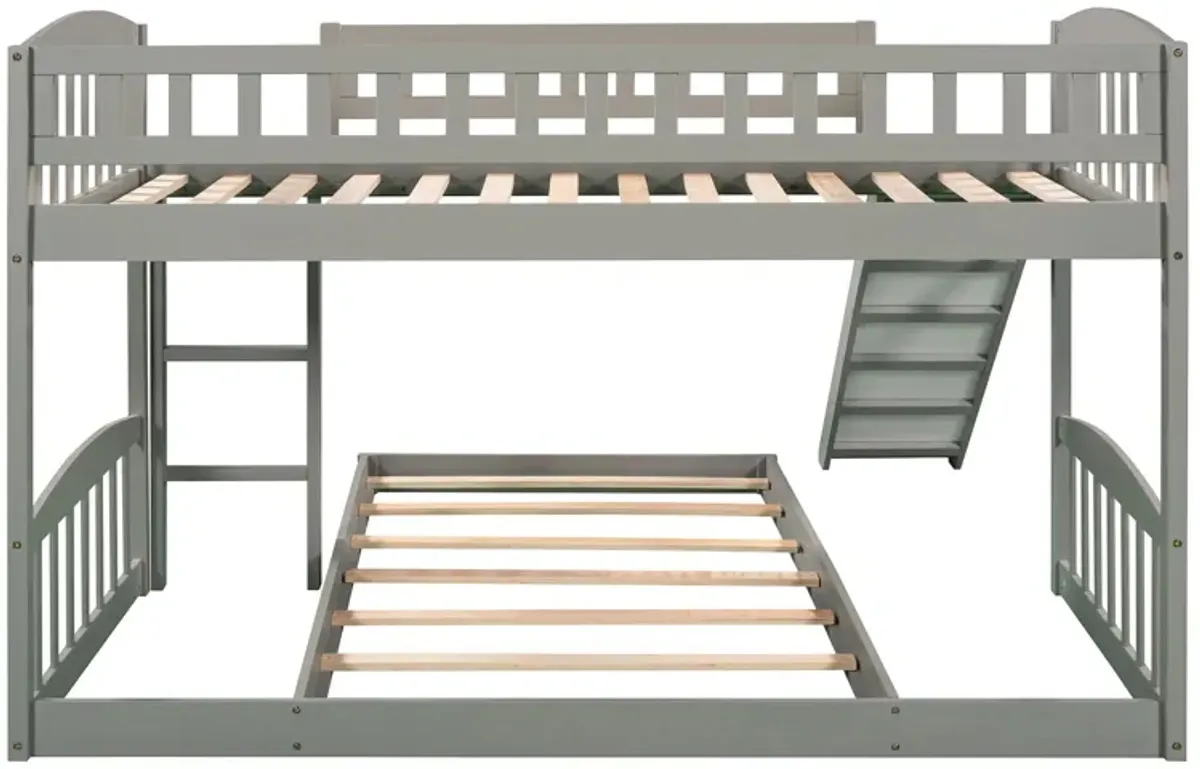 77.4" Twin Over Twin Bunk Bed With Slide And Ladder - Gray