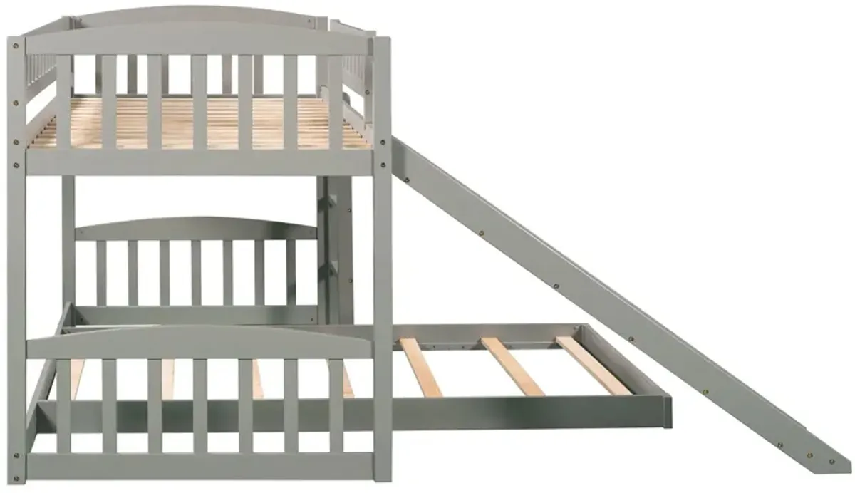 77.4" Twin Over Twin Bunk Bed With Slide And Ladder - Gray