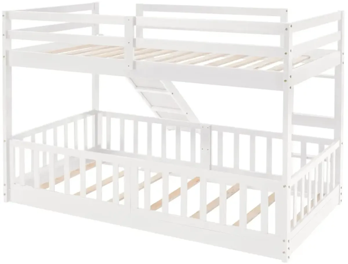 Twin Over Twin Bunk Bed With Slide And Ladder - White