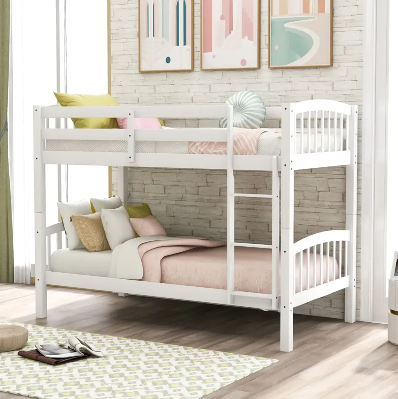 80.51" Twin Over Twin Bunk Bed With Ladder - White