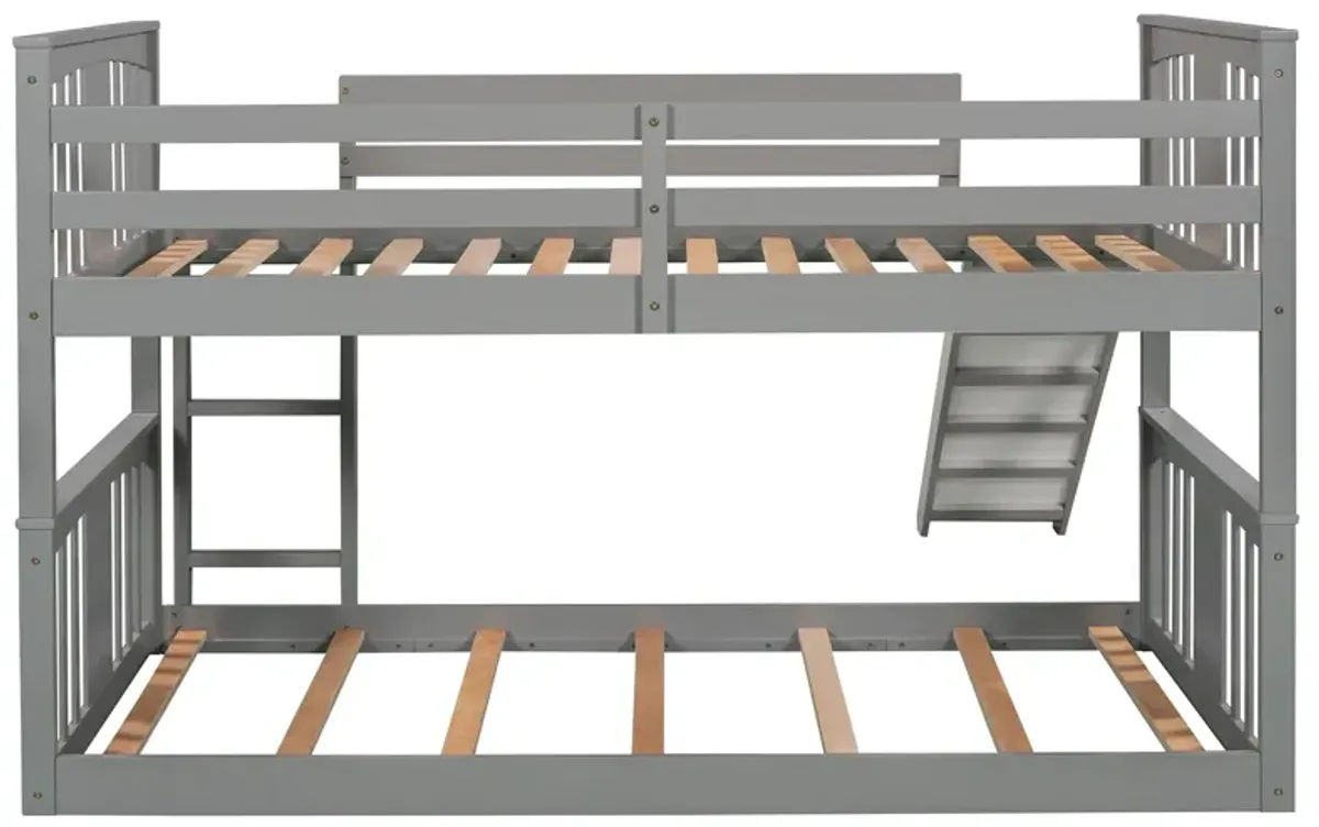 Twin Over Twin Bunk Bed With Slide And Ladder - Gray