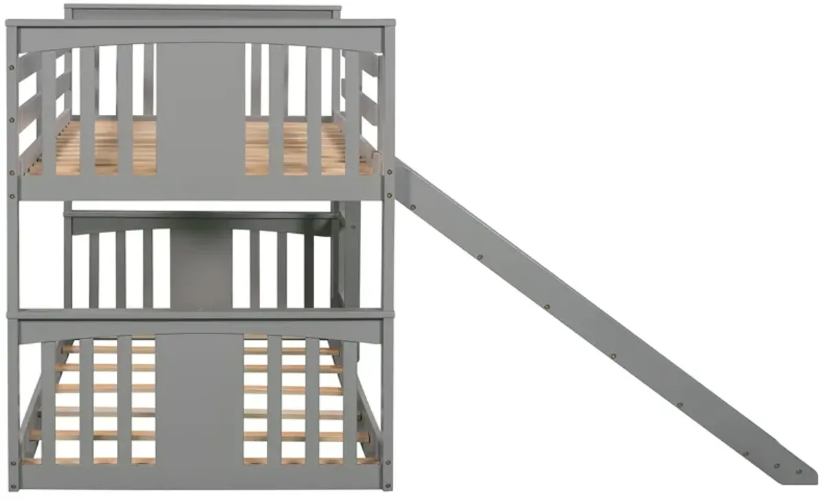 Twin Over Twin Bunk Bed With Slide And Ladder - Gray