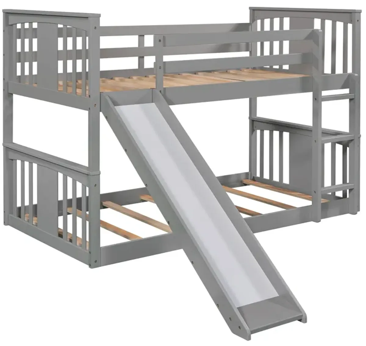 Twin Over Twin Bunk Bed With Slide And Ladder - Gray