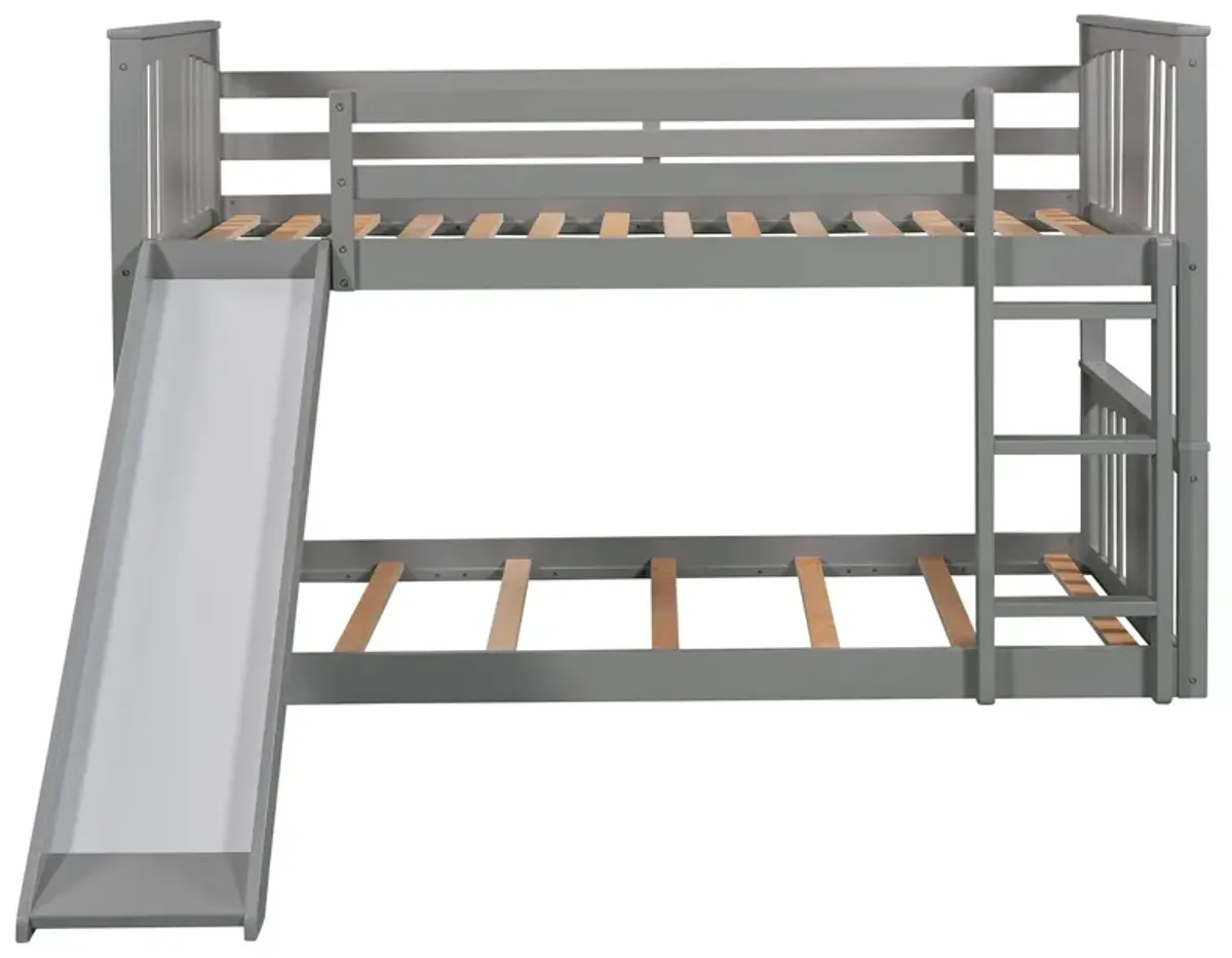 Twin Over Twin Bunk Bed With Slide And Ladder - Gray