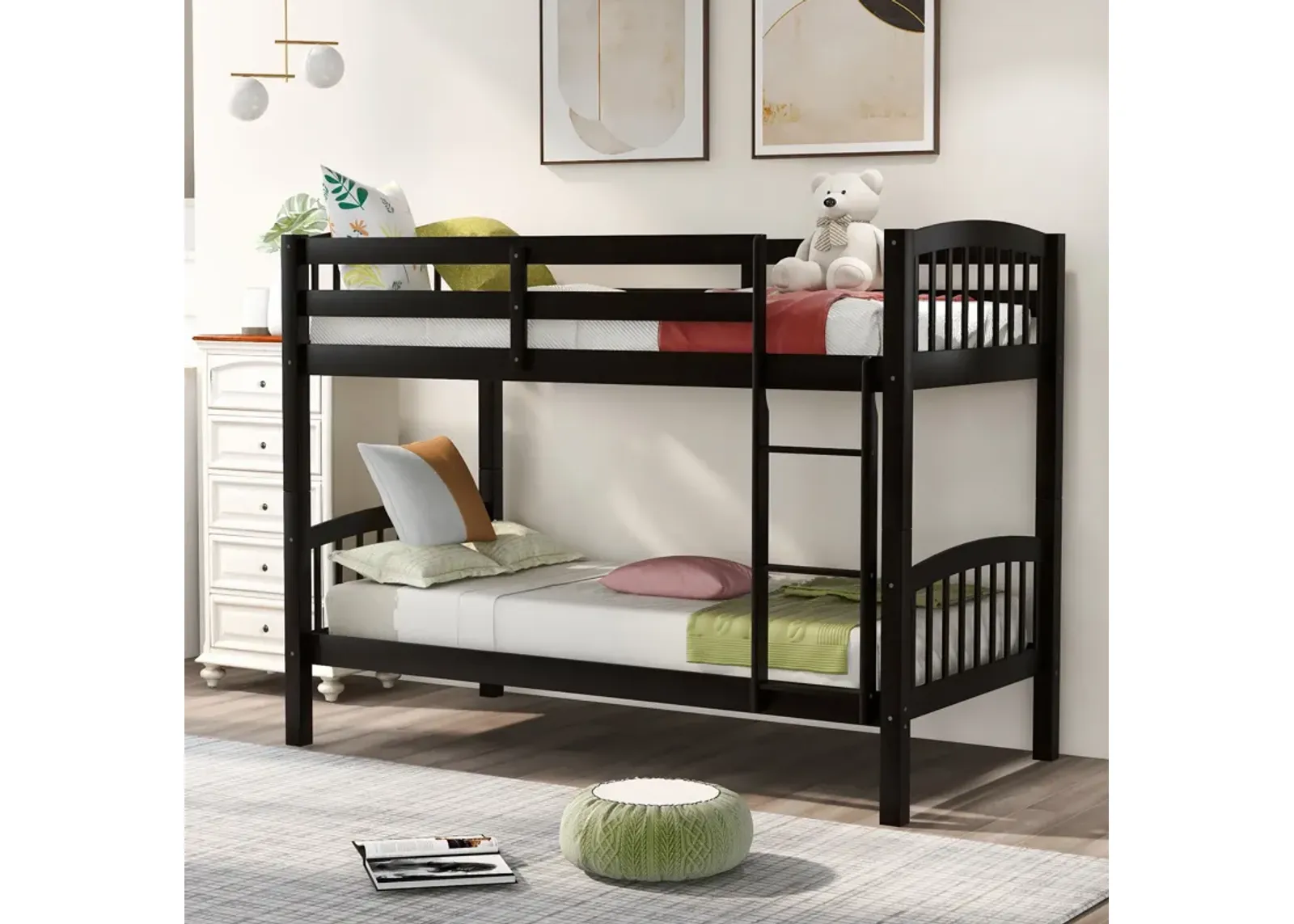 Twin Over Twin Bunk Bed With Ladder - Espresso