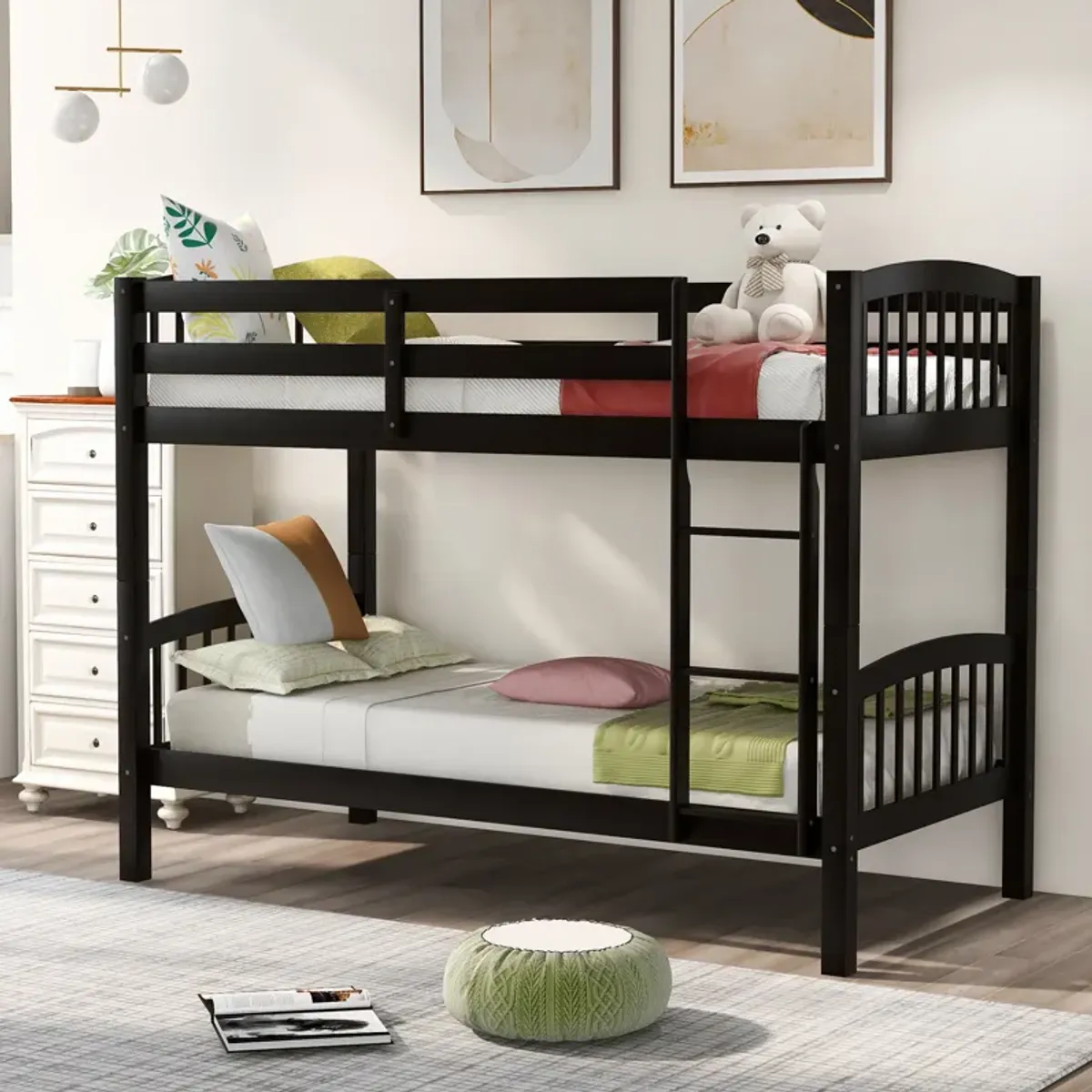 Twin Over Twin Bunk Bed With Ladder - Espresso