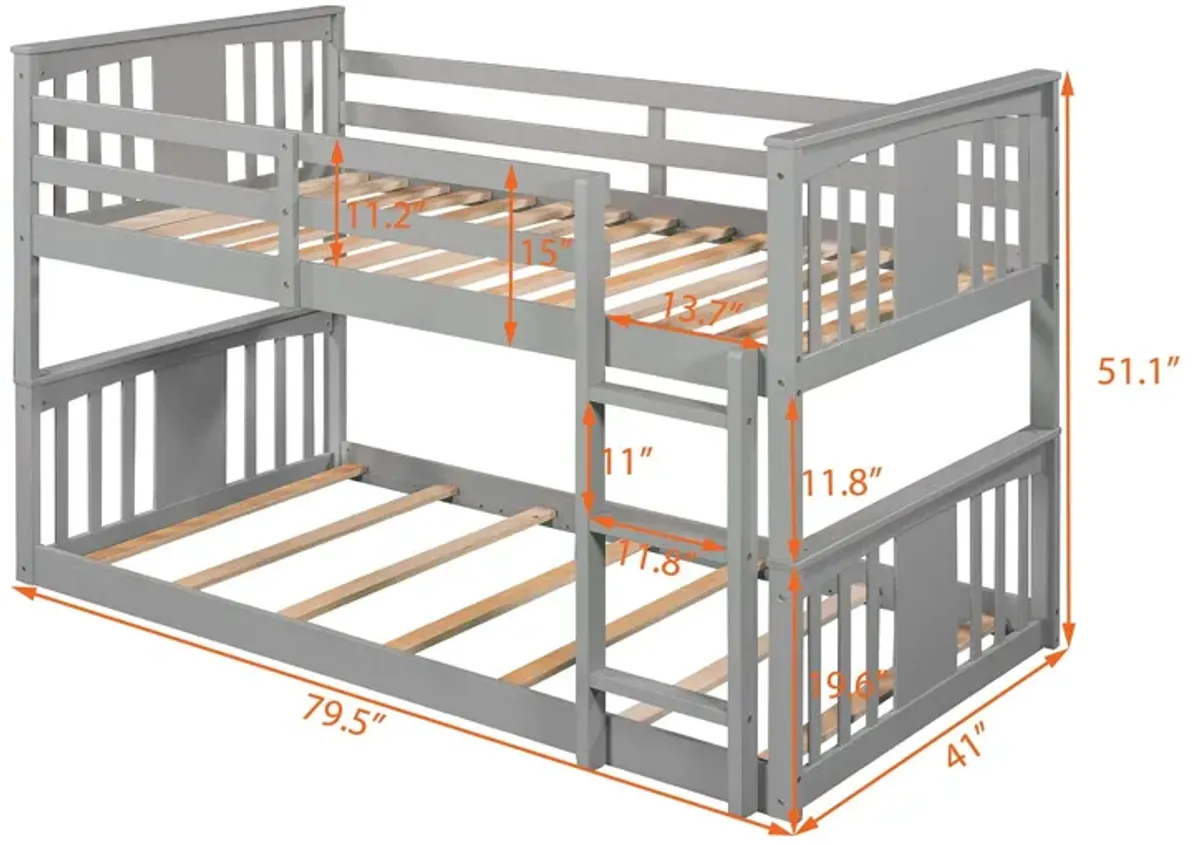 79.5" Twin Over Twin Bunk Bed With Ladder - Gray