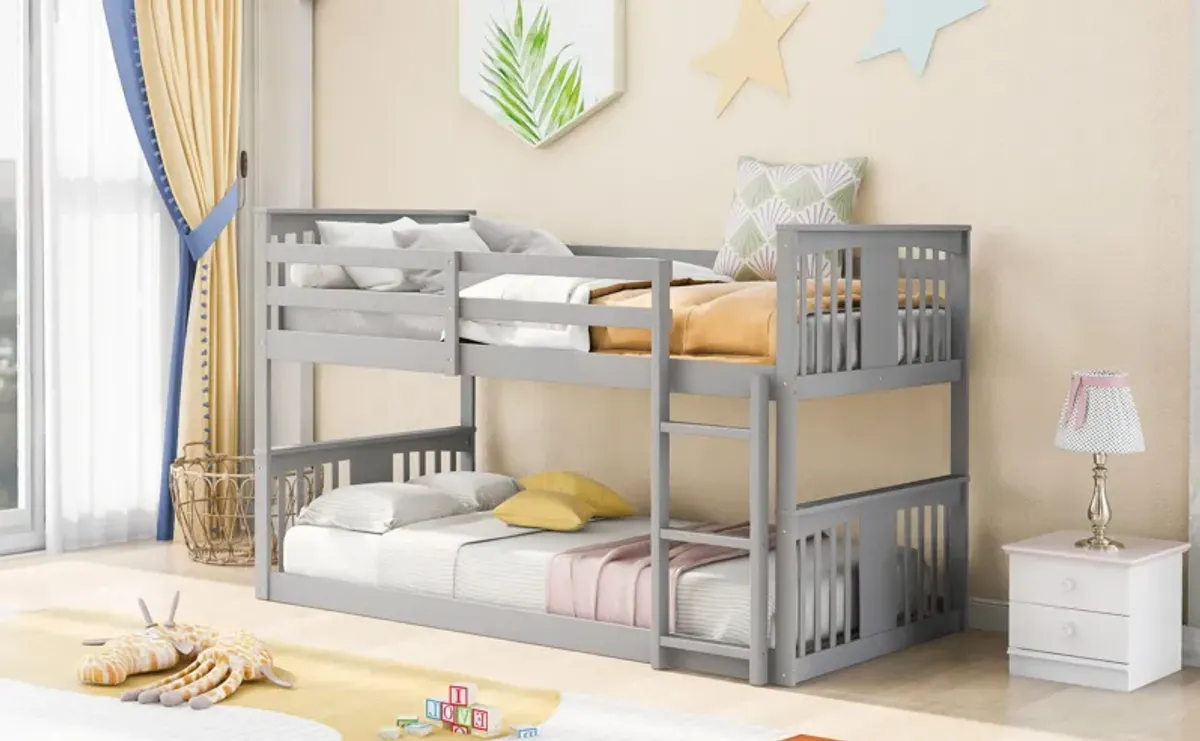 79.5" Twin Over Twin Bunk Bed With Ladder - Gray