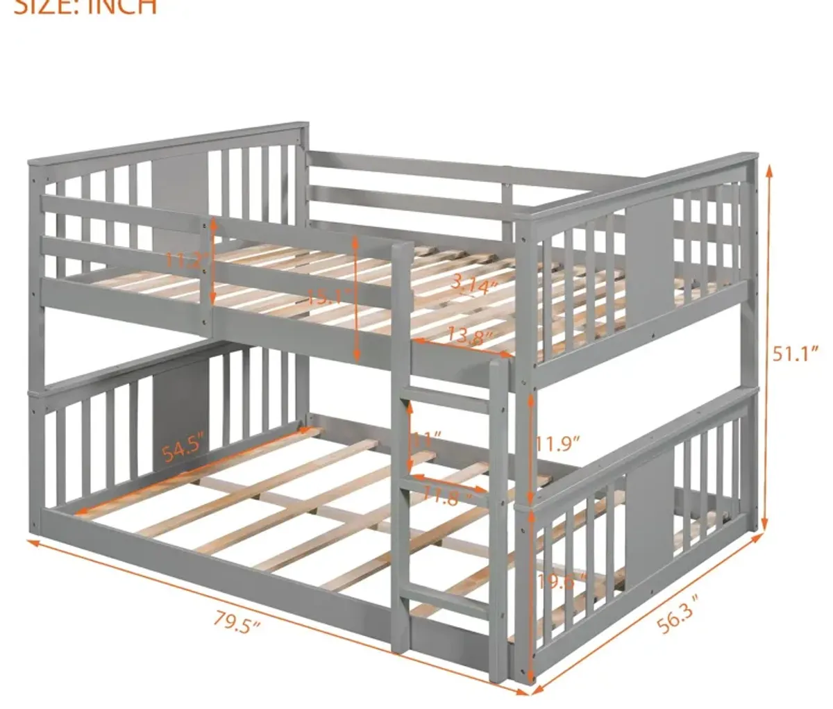 Full Over Full Bunk Bed With Ladder - Gray