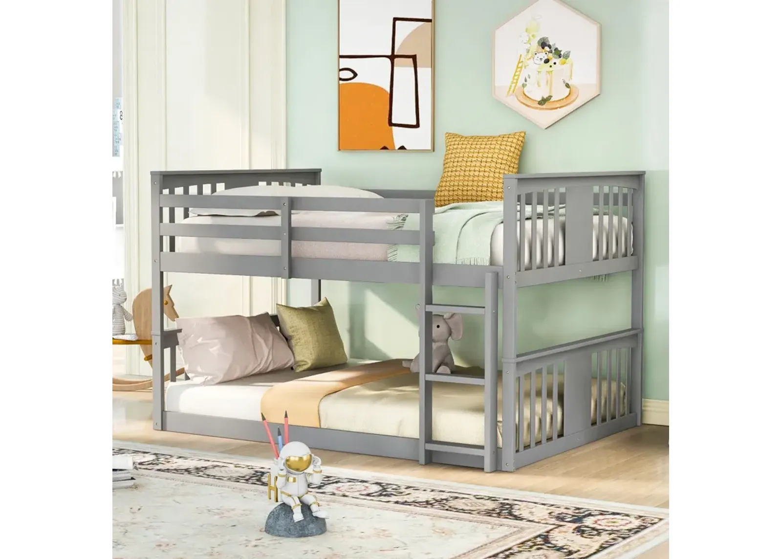 Full Over Full Bunk Bed With Ladder - Gray