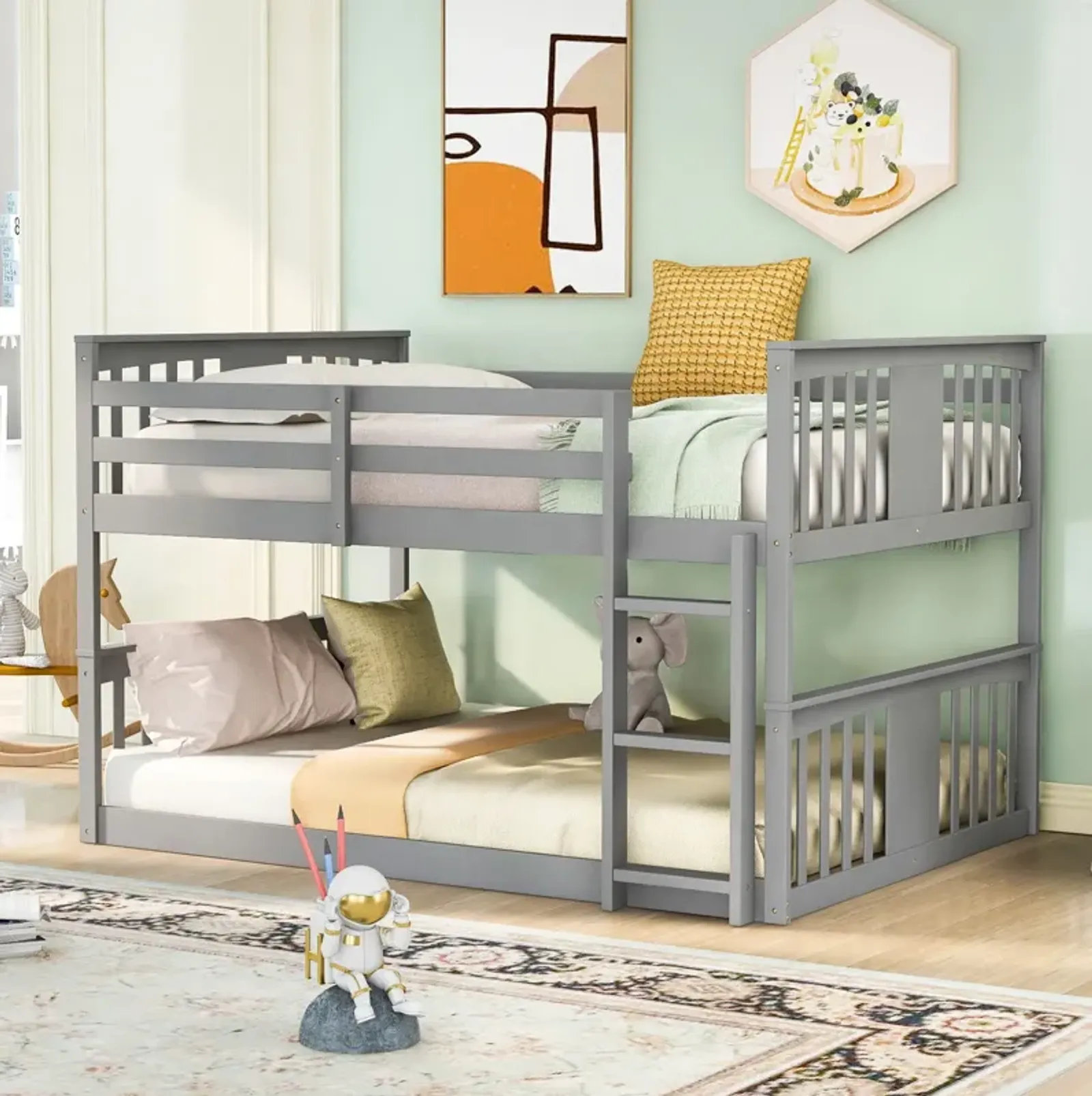 Full Over Full Bunk Bed With Ladder - Gray