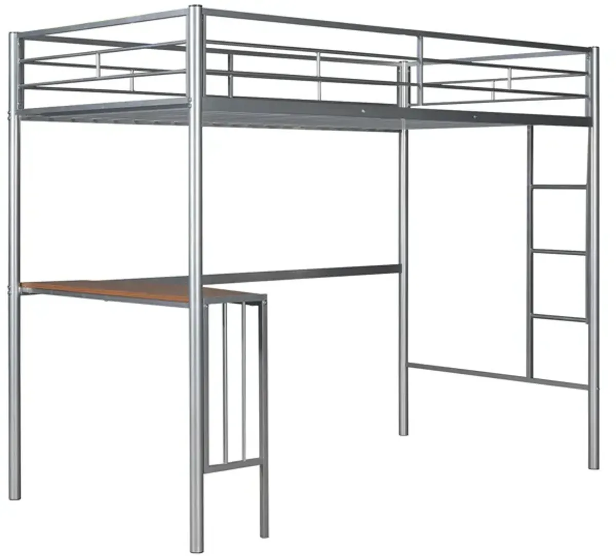 Twin Over Full Metal Bunk Bed With Desk, Ladder And Quality Slats For Bedroom - Silver