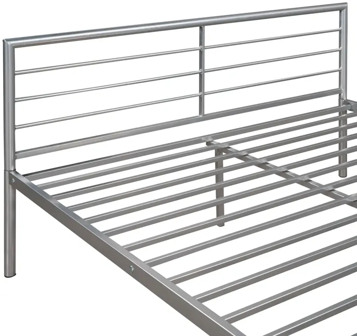 Twin Over Full Metal Bunk Bed With Desk, Ladder And Quality Slats For Bedroom - Silver