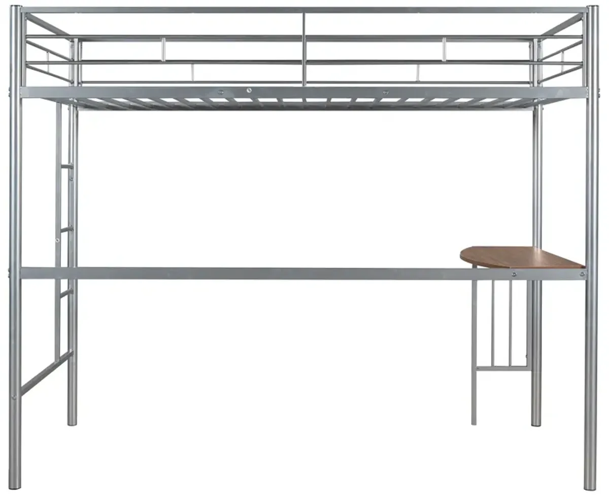 Twin Over Full Metal Bunk Bed With Desk, Ladder And Quality Slats For Bedroom - Silver