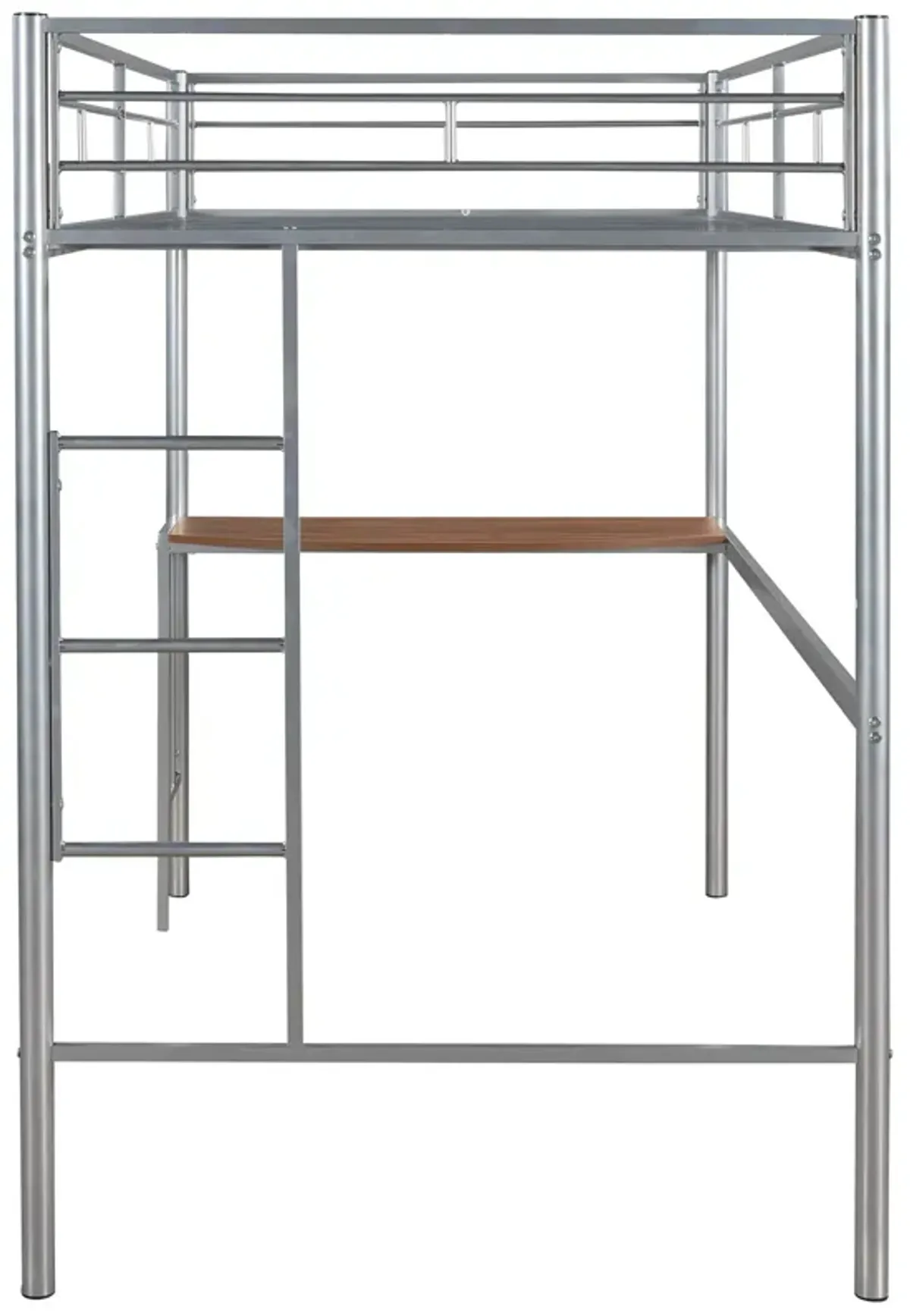 Twin Over Full Metal Bunk Bed With Desk, Ladder And Quality Slats For Bedroom - Silver