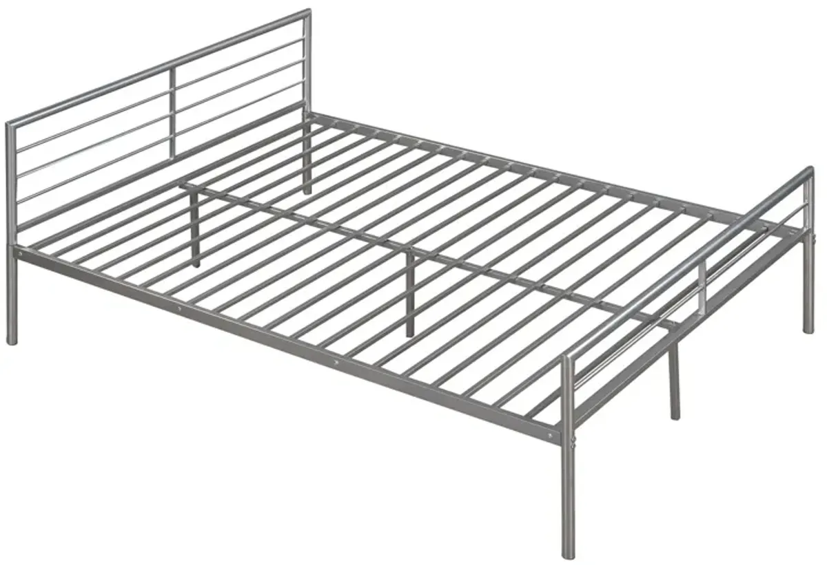 Twin Over Full Metal Bunk Bed With Desk, Ladder And Quality Slats For Bedroom - Silver