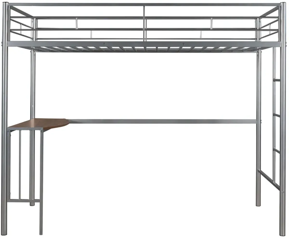 Twin Over Full Metal Bunk Bed With Desk, Ladder And Quality Slats For Bedroom - Silver