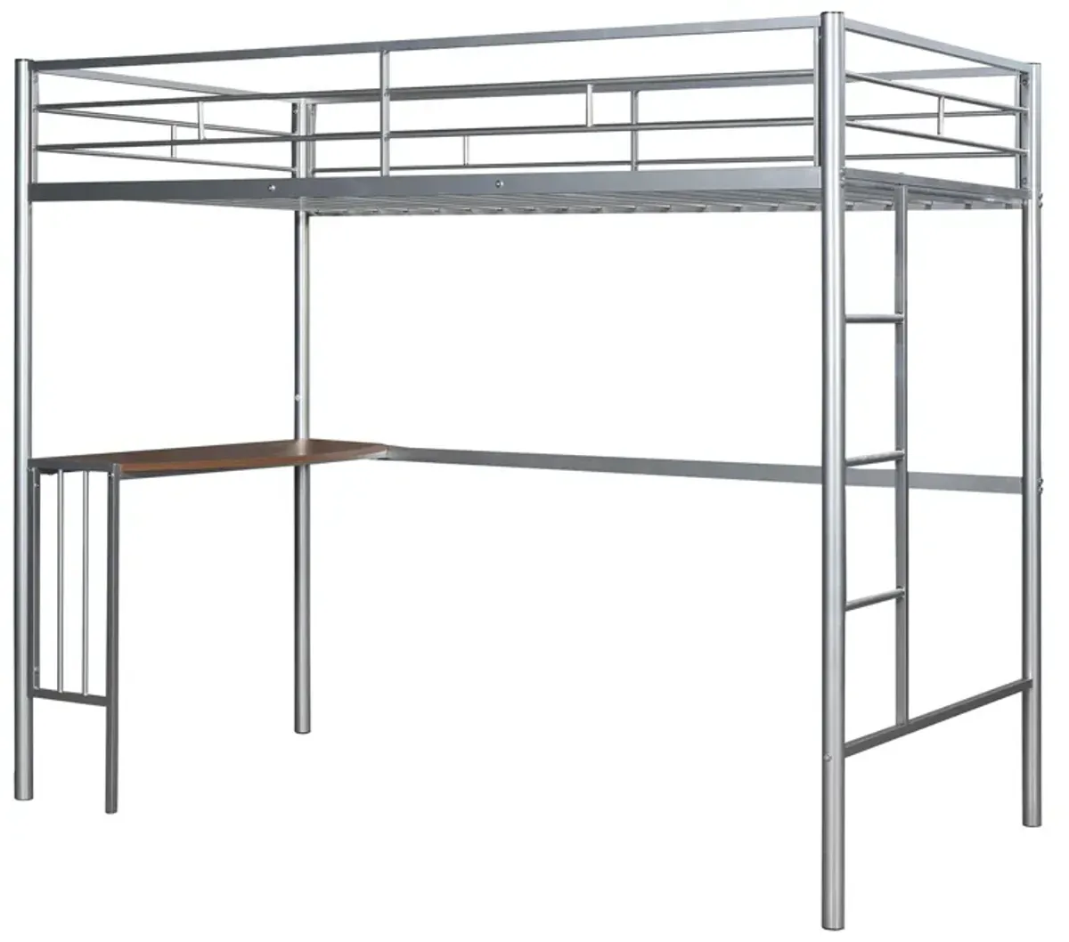 Twin Over Full Metal Bunk Bed With Desk, Ladder And Quality Slats For Bedroom - Silver