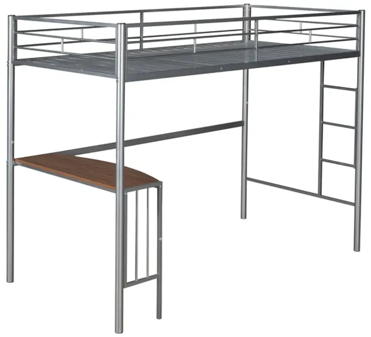 Twin Over Full Metal Bunk Bed With Desk, Ladder And Quality Slats For Bedroom - Silver