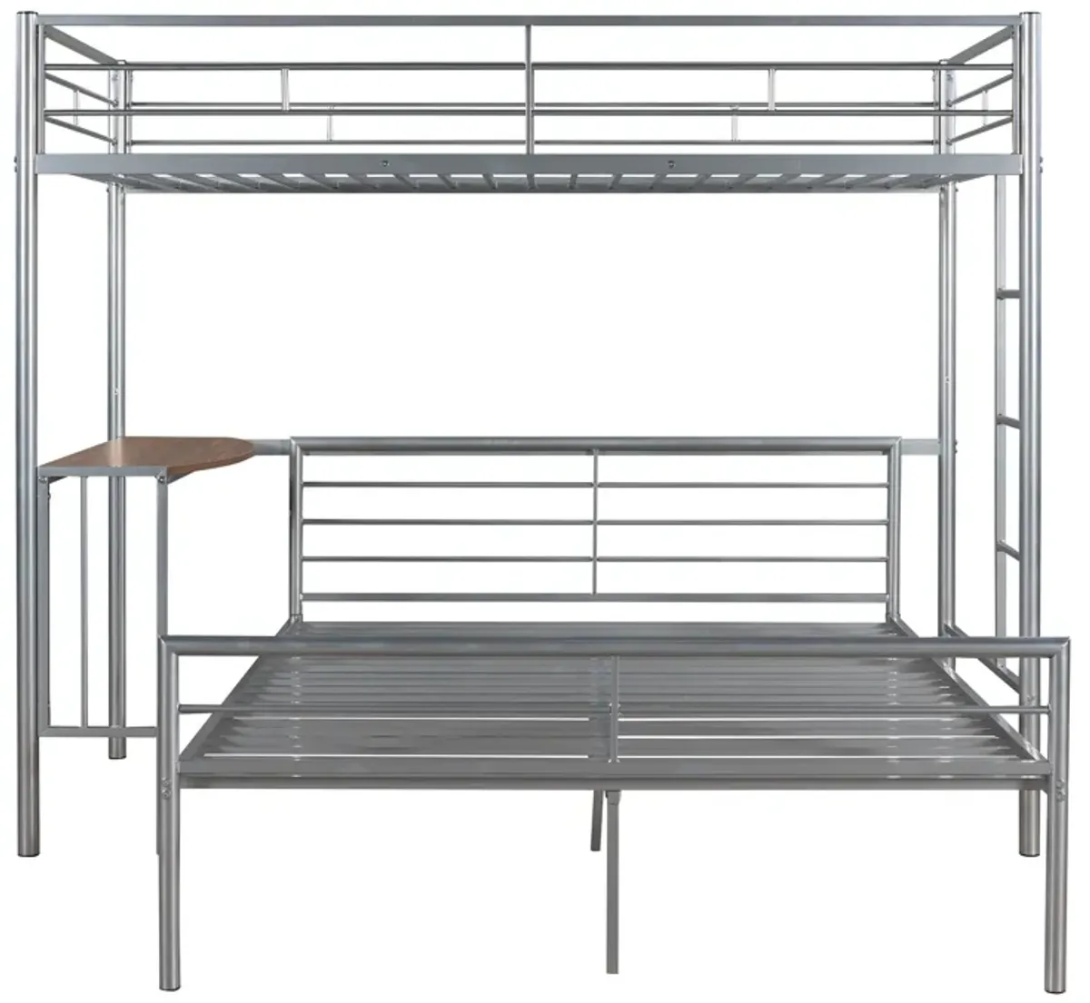 Twin Over Full Metal Bunk Bed With Desk, Ladder And Quality Slats For Bedroom - Silver