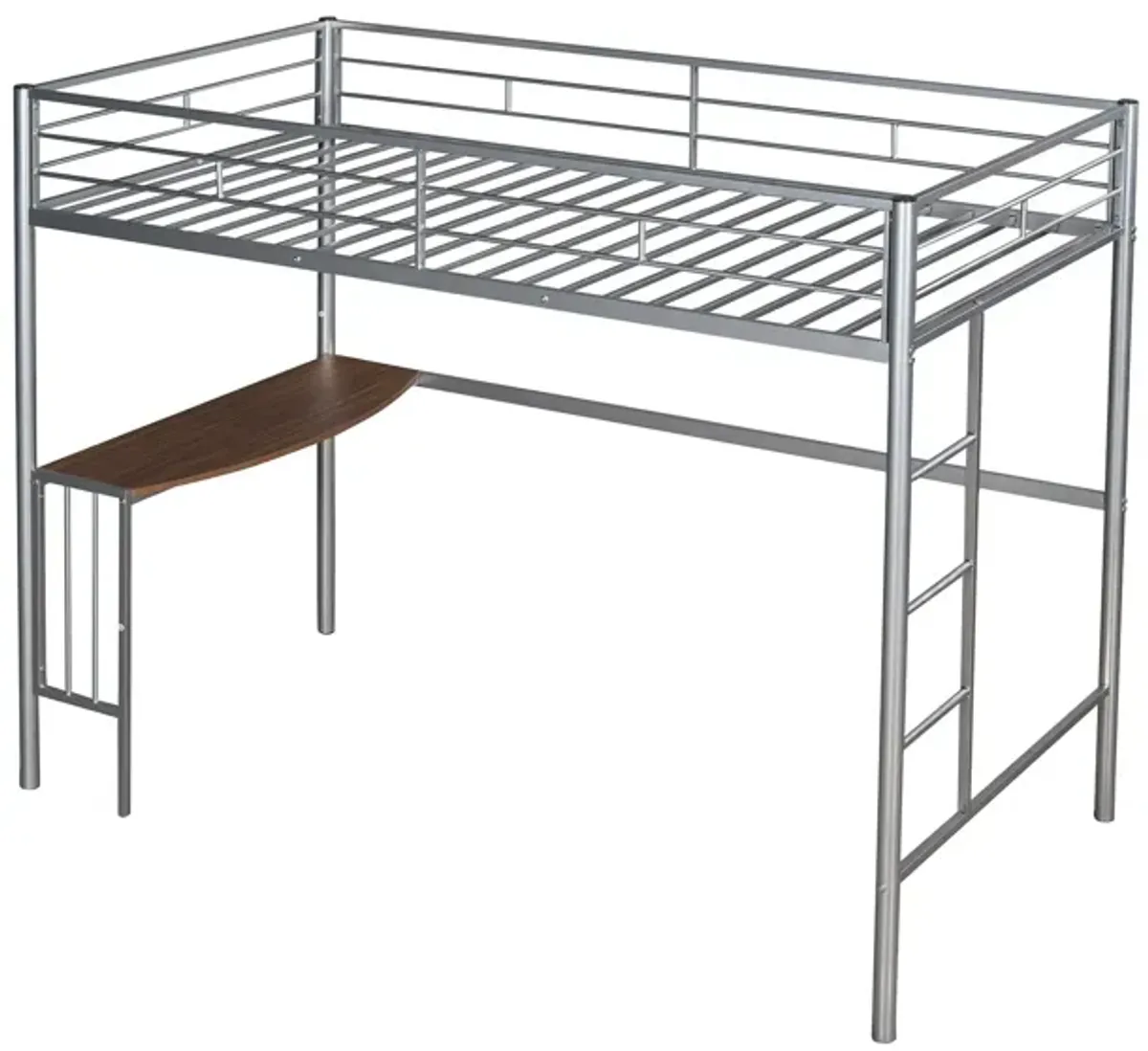 Twin Over Full Metal Bunk Bed With Desk, Ladder And Quality Slats For Bedroom - Silver