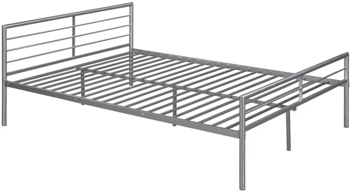 Twin Over Full Metal Bunk Bed With Desk, Ladder And Quality Slats For Bedroom - Silver