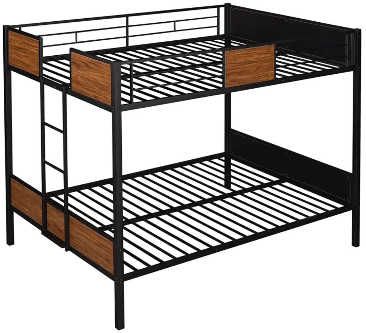 Full Over Full Bunk Bed Modern Style Steel Frame Bunk Bed With Safety Rail, Built-In Ladder For Bedroom, Dorm, Boys, Girls, Adults - Brown