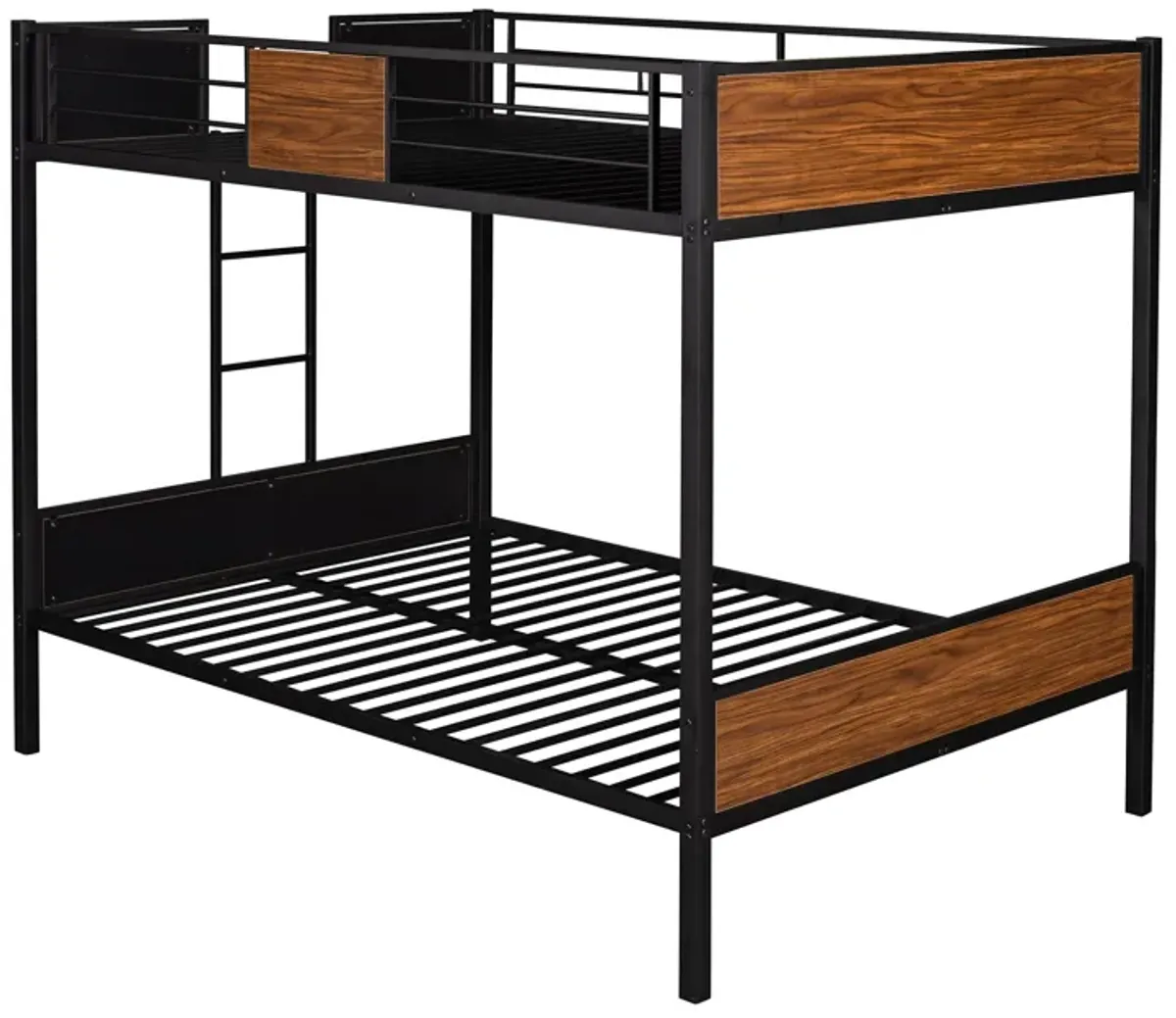 Full Over Full Bunk Bed Modern Style Steel Frame Bunk Bed With Safety Rail, Built-In Ladder For Bedroom, Dorm, Boys, Girls, Adults - Brown