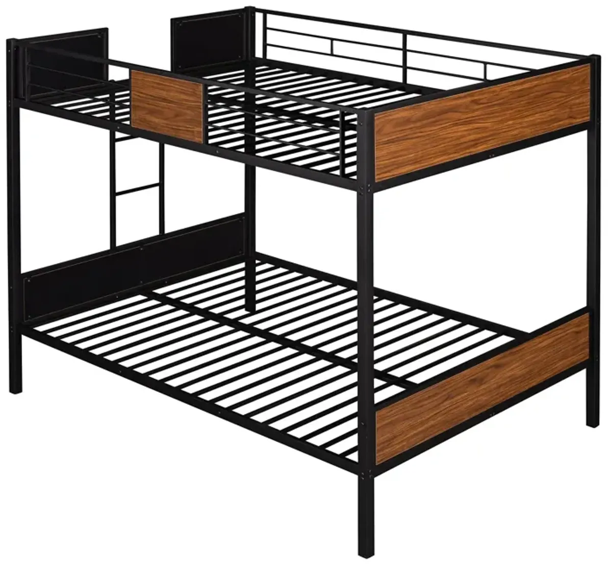 Full Over Full Bunk Bed Modern Style Steel Frame Bunk Bed With Safety Rail, Built-In Ladder For Bedroom, Dorm, Boys, Girls, Adults - Brown