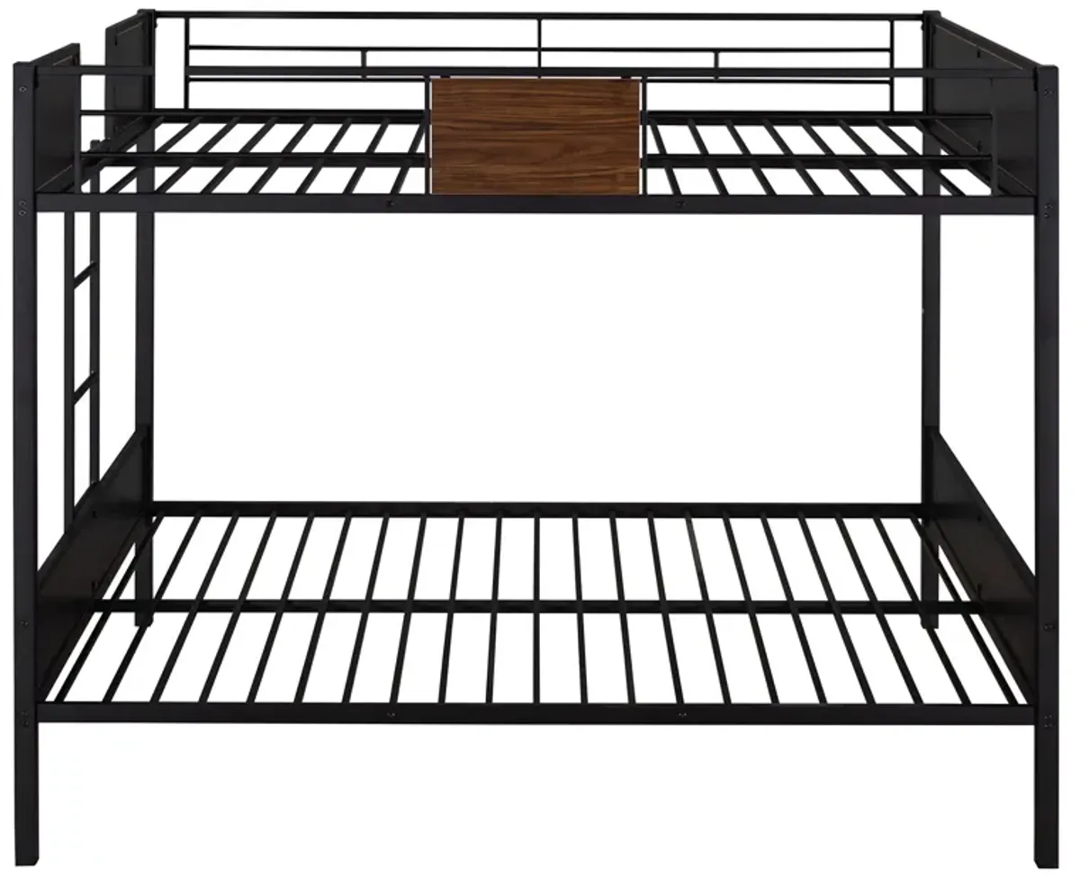 Full Over Full Bunk Bed Modern Style Steel Frame Bunk Bed With Safety Rail, Built-In Ladder For Bedroom, Dorm, Boys, Girls, Adults - Brown