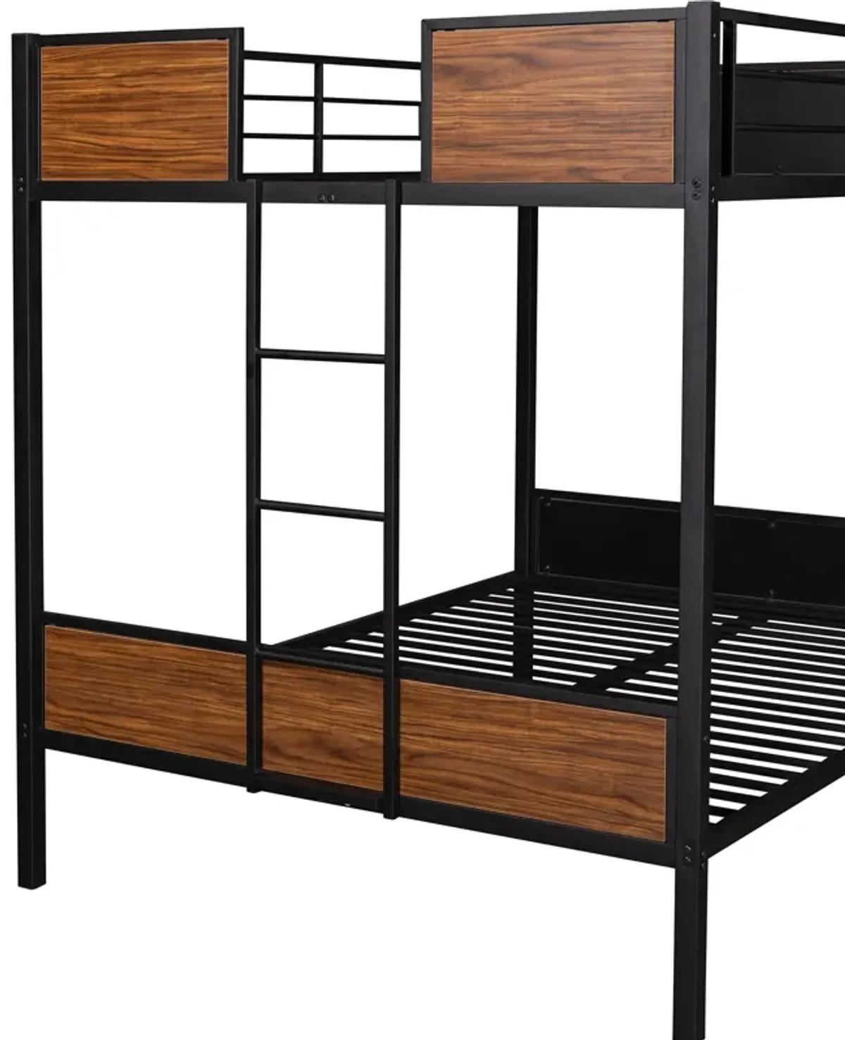 Full Over Full Bunk Bed Modern Style Steel Frame Bunk Bed With Safety Rail, Built-In Ladder For Bedroom, Dorm, Boys, Girls, Adults - Brown