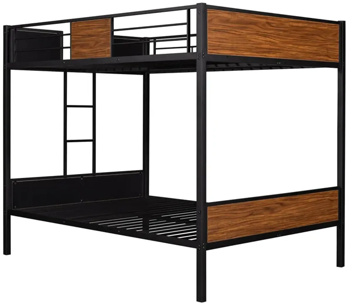 Full Over Full Bunk Bed Modern Style Steel Frame Bunk Bed With Safety Rail, Built-In Ladder For Bedroom, Dorm, Boys, Girls, Adults - Brown