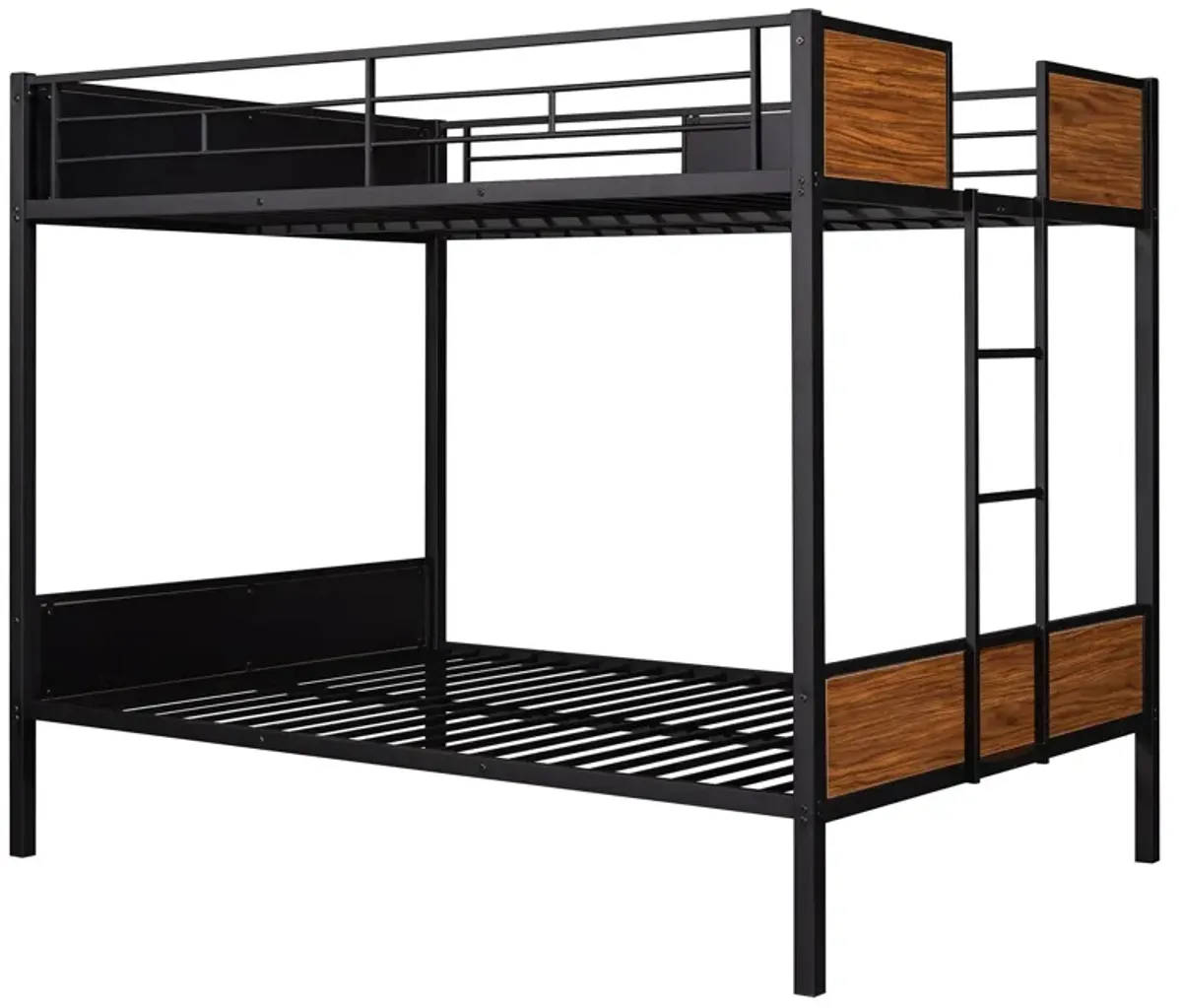 Full Over Full Bunk Bed Modern Style Steel Frame Bunk Bed With Safety Rail, Built-In Ladder For Bedroom, Dorm, Boys, Girls, Adults - Brown