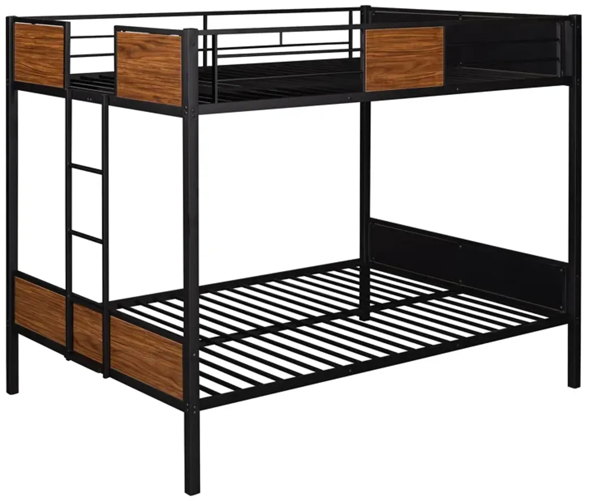 Full Over Full Bunk Bed Modern Style Steel Frame Bunk Bed With Safety Rail, Built-In Ladder For Bedroom, Dorm, Boys, Girls, Adults - Brown