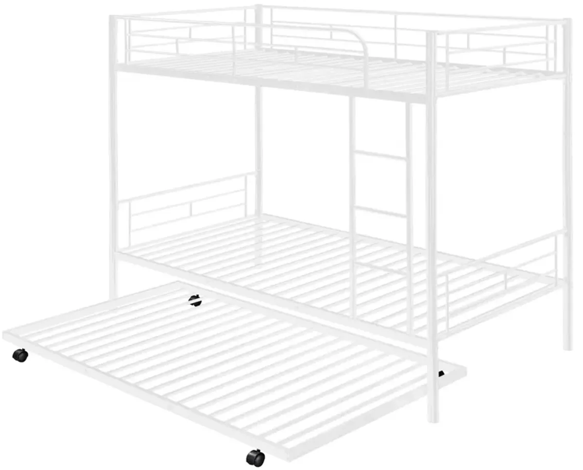 Twin Over Twin Metal Bunk Bed With Trundle, Can Be Divided Into Two Beds, No Box Spring Needed - White