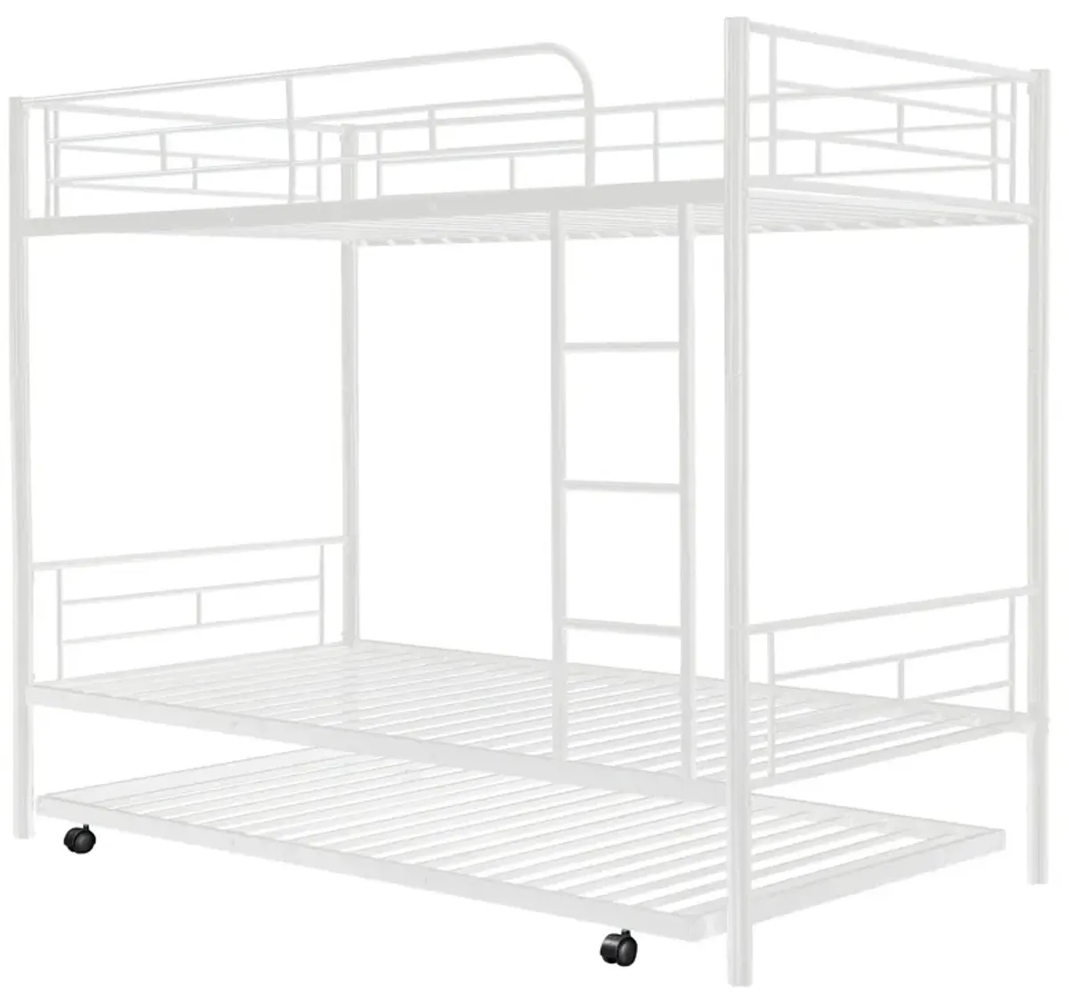 Twin Over Twin Metal Bunk Bed With Trundle, Can Be Divided Into Two Beds, No Box Spring Needed - White