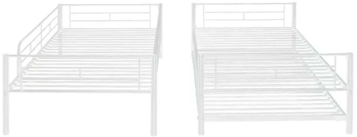 Twin Over Twin Metal Bunk Bed With Trundle, Can Be Divided Into Two Beds, No Box Spring Needed - White