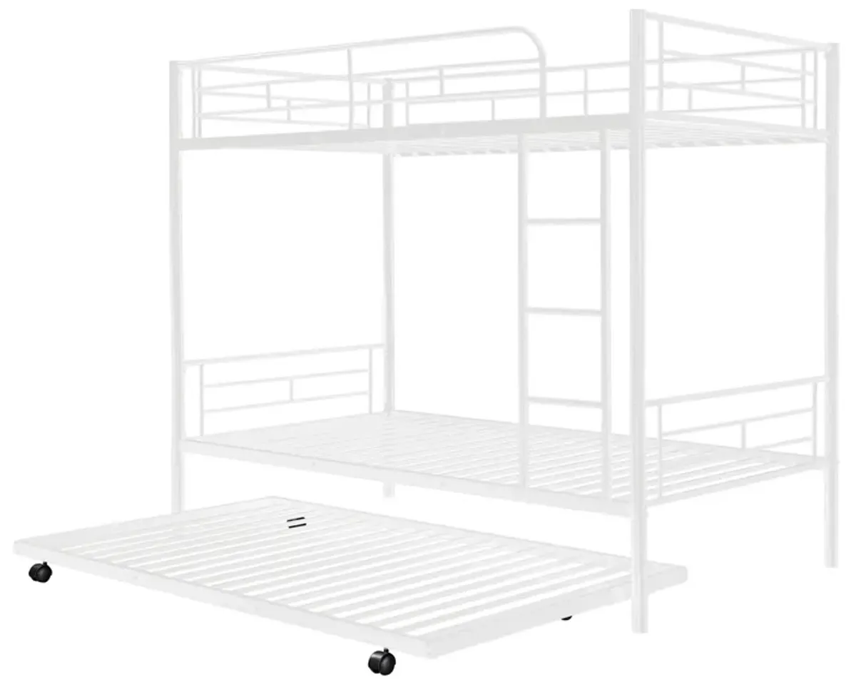 Twin Over Twin Metal Bunk Bed With Trundle, Can Be Divided Into Two Beds, No Box Spring Needed - White