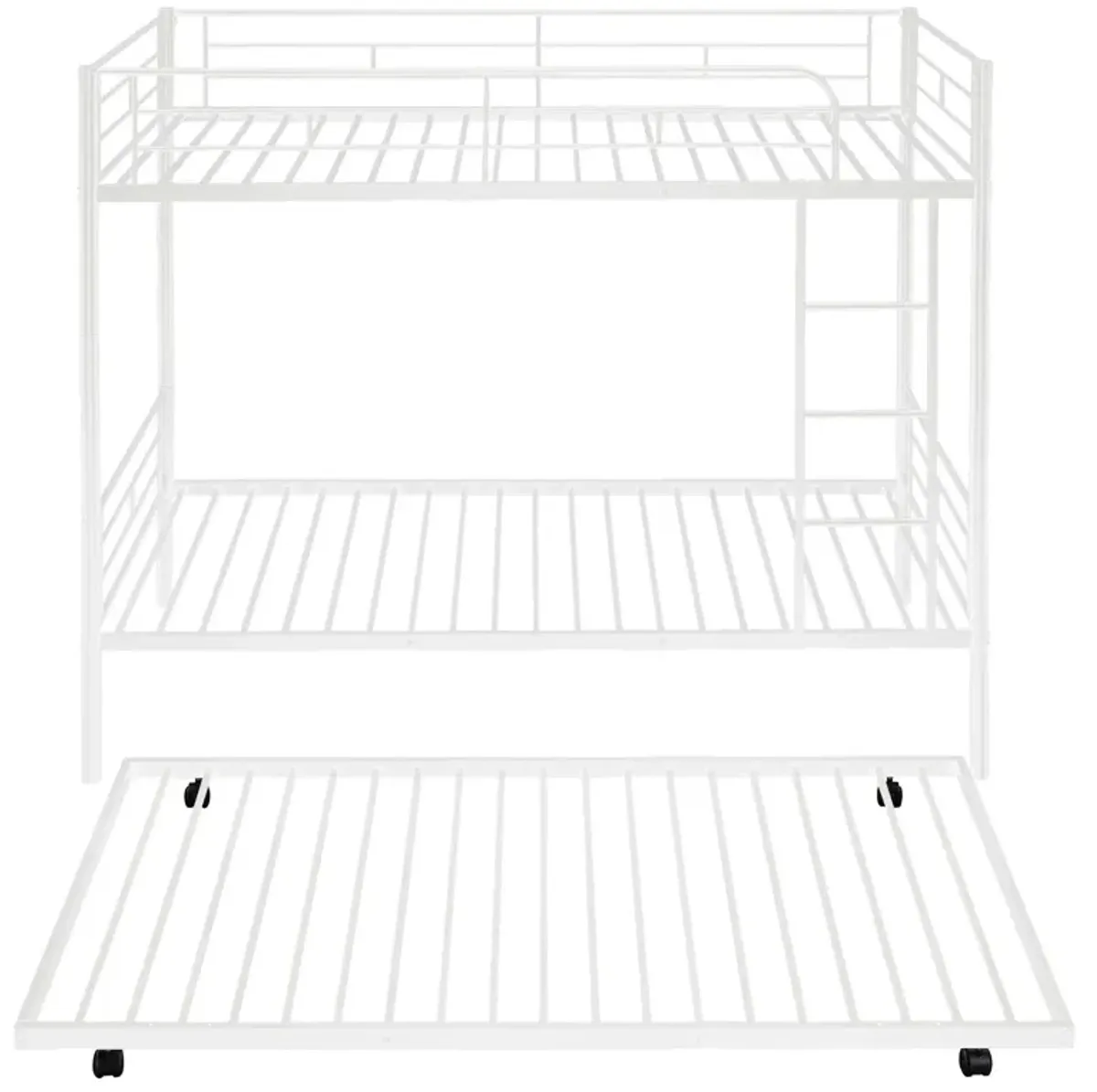 Twin Over Twin Metal Bunk Bed With Trundle, Can Be Divided Into Two Beds, No Box Spring Needed - White