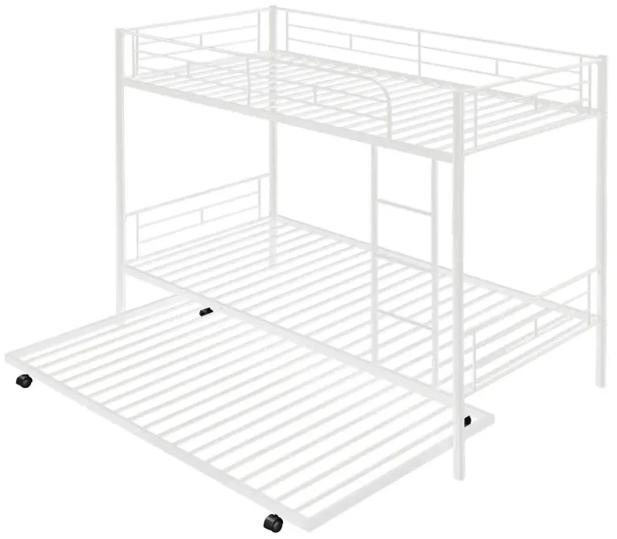 Twin Over Twin Metal Bunk Bed With Trundle, Can Be Divided Into Two Beds, No Box Spring Needed - White