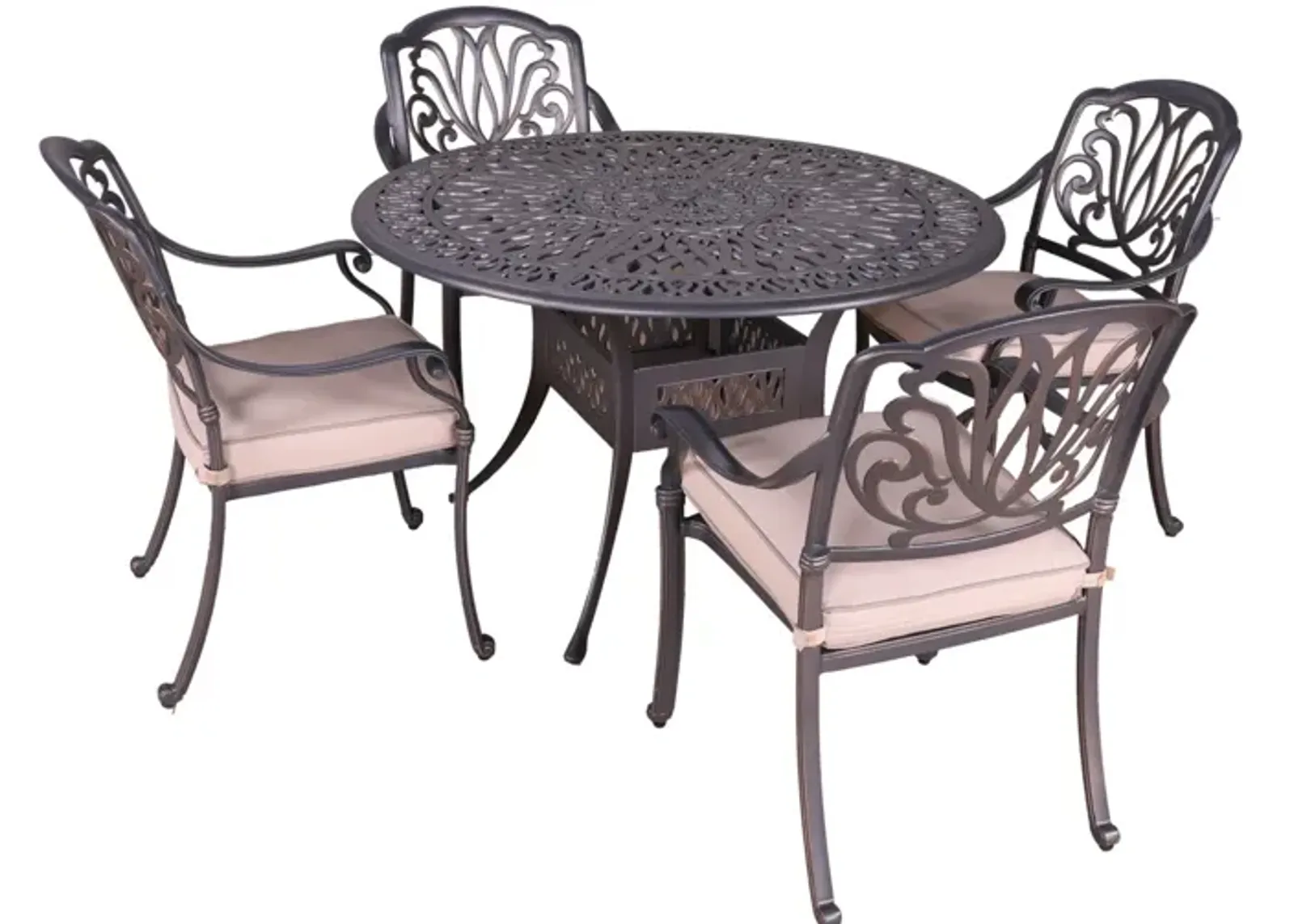 Round 4 Person 48" Long Aluminum Dining Set With Sunbrella Cushions - Gray / Ivory