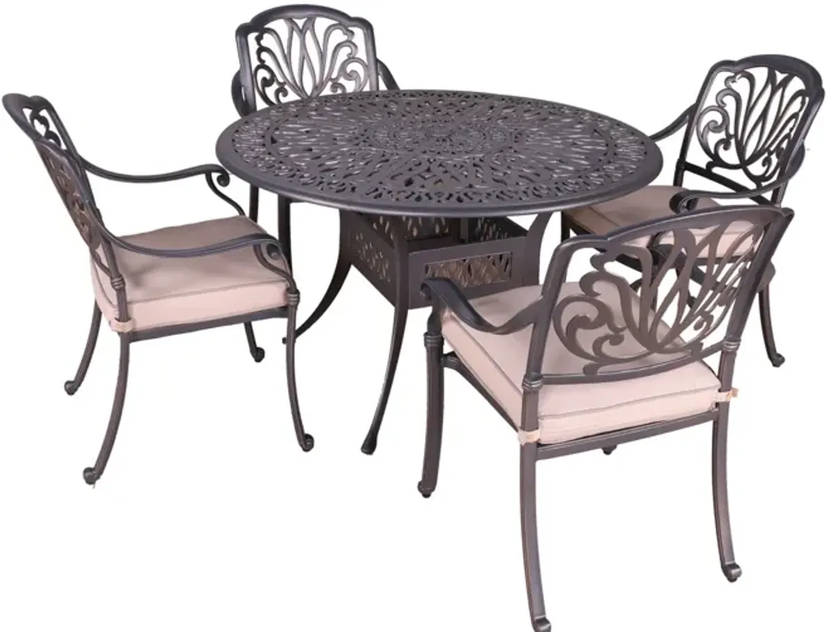 Round 4 Person 48" Long Aluminum Dining Set With Sunbrella Cushions - Gray / Ivory