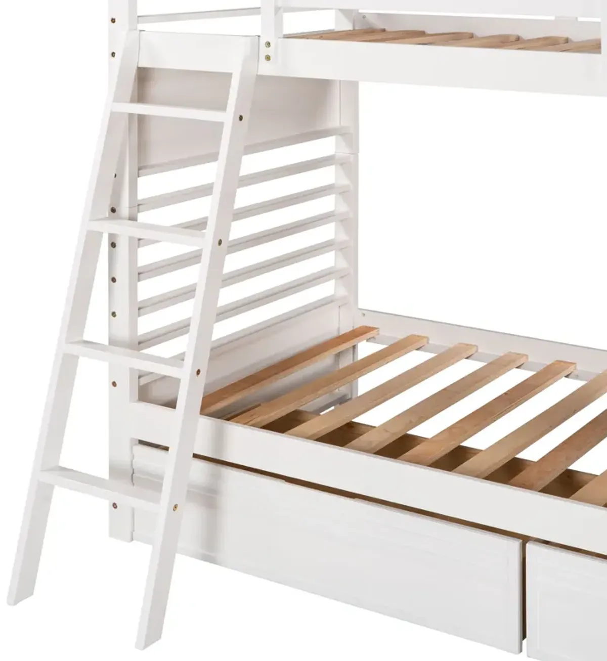 Twin Over Twin Wood Bunk Bed With Two Drawers - White